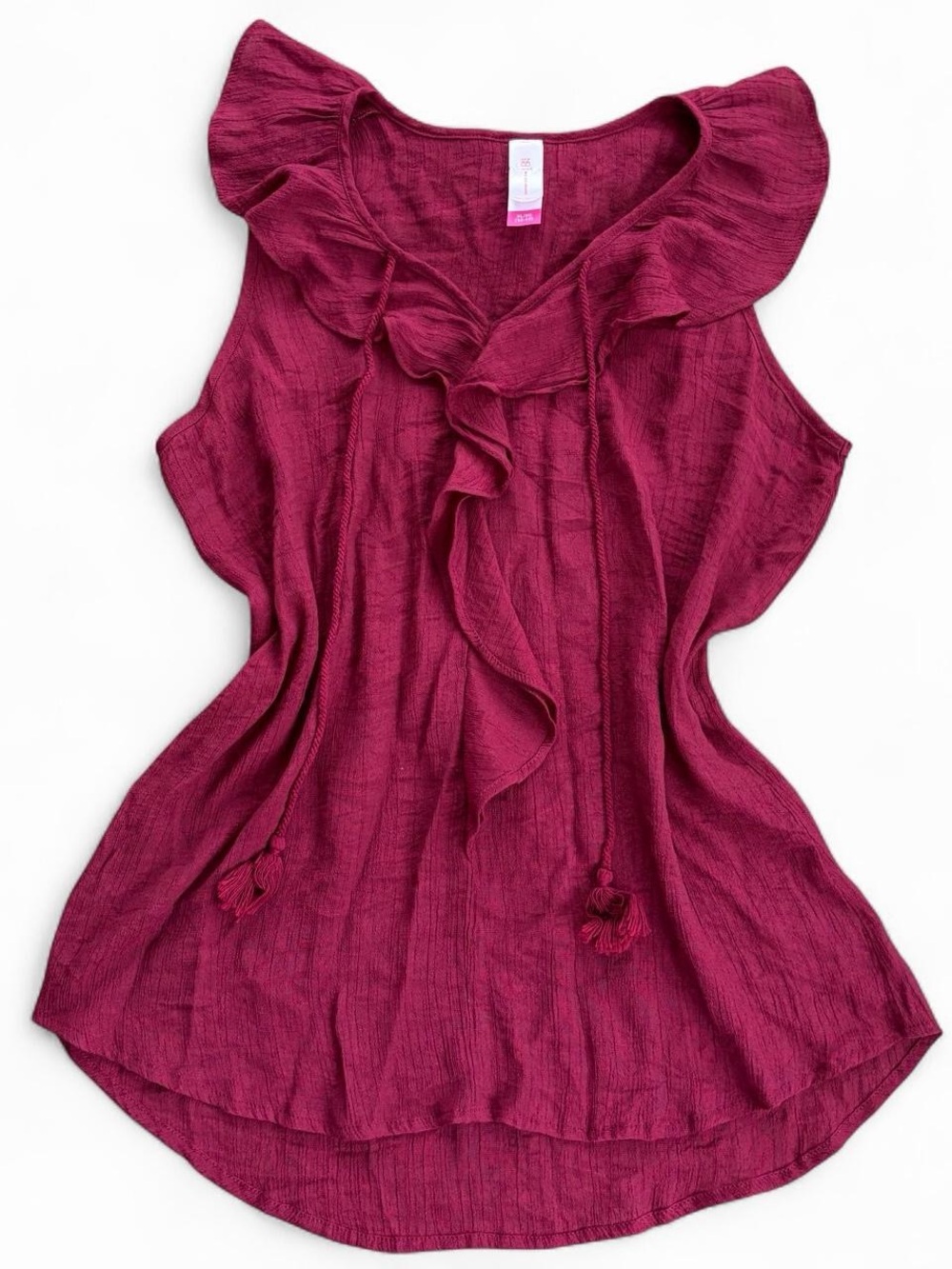 No Boundaries Ruffle-Front Sleeveless Camisole in Berry